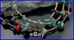 Vintage3 Strand Navajo Silver Natural Turquoise Coral Native American Necklace