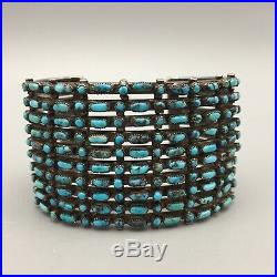 Vintage 10 Row! Turquoise And Sterling Silver Cuff Bracelet Bisbee