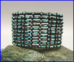 Vintage 10 Row! Turquoise And Sterling Silver Cuff Bracelet Bisbee