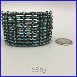 Vintage 10 Row! Turquoise And Sterling Silver Cuff Bracelet Bisbee