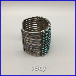 Vintage 10 Row! Turquoise And Sterling Silver Cuff Bracelet Bisbee