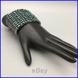 Vintage 10 Row! Turquoise And Sterling Silver Cuff Bracelet Bisbee