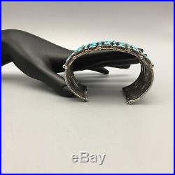 Vintage 10 Row! Turquoise And Sterling Silver Cuff Bracelet Bisbee