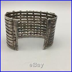 Vintage 10 Row! Turquoise And Sterling Silver Cuff Bracelet Bisbee