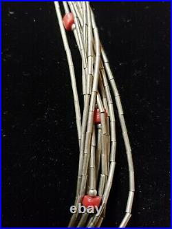 Vintage 10 Strand Native American Liquid Silver with Coral Beads