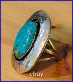 Vintage 14k Navajo Native American Carico Lake Turquoise Ring