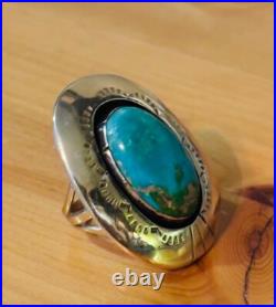 Vintage 14k Navajo Native American Carico Lake Turquoise Ring