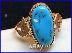 Vintage 14k Rose Gold Native American Turquoise Ring Sleeping Beauty Bear