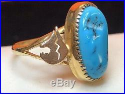 Vintage 14k Rose Gold Native American Turquoise Ring Sleeping Beauty Bear