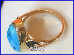 Vintage 14k Rose Gold Native American Turquoise Ring Sleeping Beauty Bear