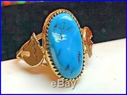 Vintage 14k Rose Gold Native American Turquoise Ring Sleeping Beauty Bear