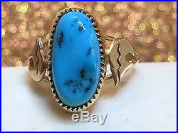 Vintage 14k Rose Gold Native American Turquoise Ring Sleeping Beauty Bear