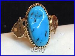 Vintage 14k Rose Gold Native American Turquoise Ring Sleeping Beauty Bear