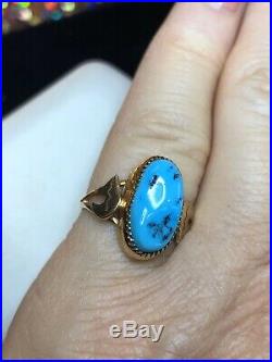 Vintage 14k Rose Gold Native American Turquoise Ring Sleeping Beauty Bear