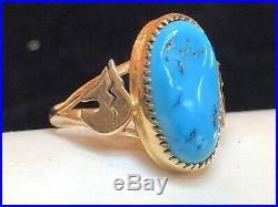 Vintage 14k Rose Gold Native American Turquoise Ring Sleeping Beauty Bear