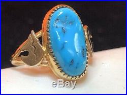 Vintage 14k Rose Gold Native American Turquoise Ring Sleeping Beauty Bear