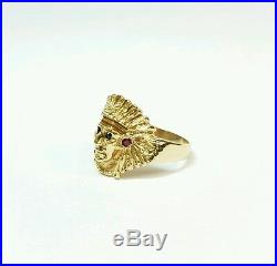 Vintage 14k Yellow Gold Indian Native American Ring With Emerald & Rubies