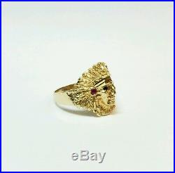 Vintage 14k Yellow Gold Indian Native American Ring With Emerald & Rubies