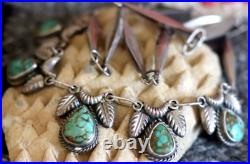 Vintage 18 SOUTHWESTERN 5-STONE TURQUOISE sterling NECKLACE paperclip chain