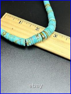 Vintage 18 Santo Domingo Royston Turquoise Disc Hechi Sterling Bead Necklace