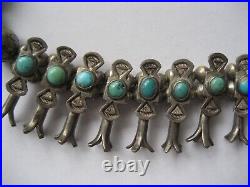 Vintage 1930's -1940's Sterling Silver & Turquoise Mini SQUASH BLOSSOM NECKLACE
