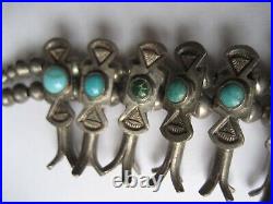 Vintage 1930's -1940's Sterling Silver & Turquoise Mini SQUASH BLOSSOM NECKLACE