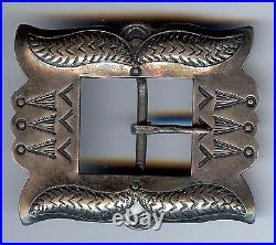 Vintage 1930's Navajo Indian Silver With Repousse And Stampwork Belt Buckle