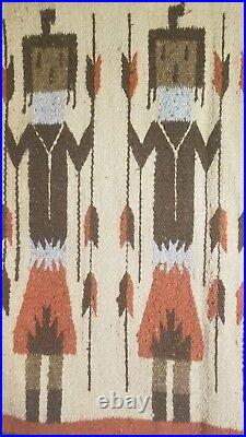 Vintage 1930s Native American Navajo Style Hand Woven YEI Rug 61 by 31.5