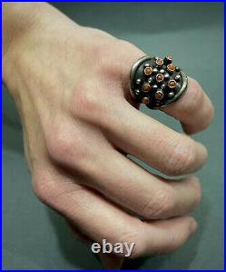 Vintage 1950's Navajo Native American Sterling Silver Coral Cluster Ring OLD