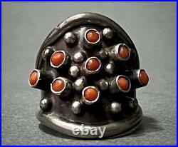 Vintage 1950's Navajo Native American Sterling Silver Coral Cluster Ring OLD