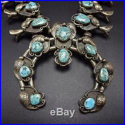 Vintage 1950s NAVAJO Sterling Silver & Turquoise SQUASH BLOSSOM Necklace