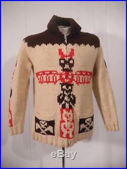 Vintage 1950s sweater totum pole Indian Native American Cowichan small
