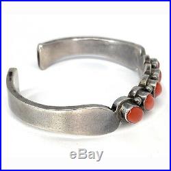 Vintage 1960's Native American Sterling Silver & Oxblood Coral Cuff Bracelet