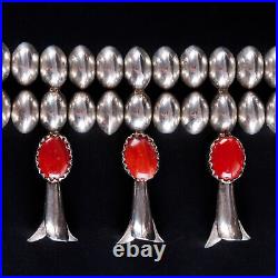 Vintage 1960's Sterling Silver Navajo Native American Coral Squash Blossom