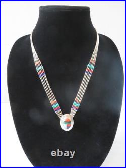 Vintage 1970's Liquid Silver Heishi Bead, Zuni Style Inlay Necklace