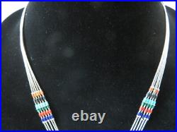 Vintage 1970's Liquid Silver Heishi Bead, Zuni Style Inlay Necklace Vintage 1970's Liquid Silver Heishi Bead, Zuni Style Inlay Necklace