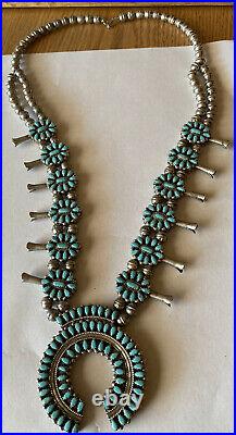 Vintage 1970's Zuni Reversible Turquoise And Coral Squash Blossom Necklace