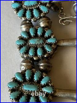 Vintage 1970's Zuni Reversible Turquoise And Coral Squash Blossom Necklace