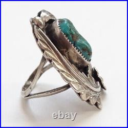 Vintage 1970s Native American Navajo Turquoise Sterling Ring Size 5.75