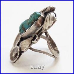 Vintage 1970s Native American Navajo Turquoise Sterling Ring Size 5.75
