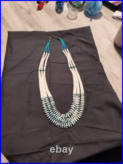 Vintage 25in Native American Shell And Turquoise Handmade Necklace
