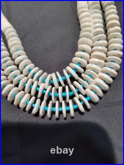 Vintage 25in Native American Shell And Turquoise Handmade Necklace