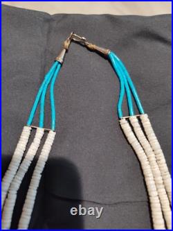 Vintage 25in Native American Shell And Turquoise Handmade Necklace