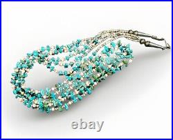 Vintage 28 Native American Santo Domingo 3 Strand Heishi Turquoise Necklace 50g