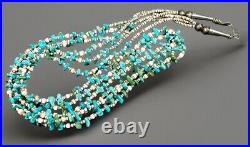 Vintage 28 Native American Santo Domingo 3 Strand Heishi Turquoise Necklace 50g