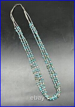 Vintage 28 Native American Santo Domingo 3 Strand Heishi Turquoise Necklace 50g