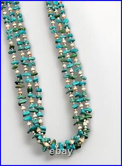 Vintage 28 Native American Santo Domingo 3 Strand Heishi Turquoise Necklace 50g