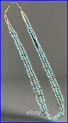 Vintage 28 Native American Santo Domingo 3 Strand Heishi Turquoise Necklace 50g