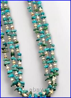 Vintage 28 Native American Santo Domingo 3 Strand Heishi Turquoise Necklace 50g