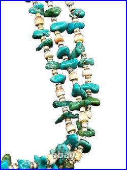 Vintage 28 Native American Santo Domingo 3 Strand Heishi Turquoise Necklace 50g